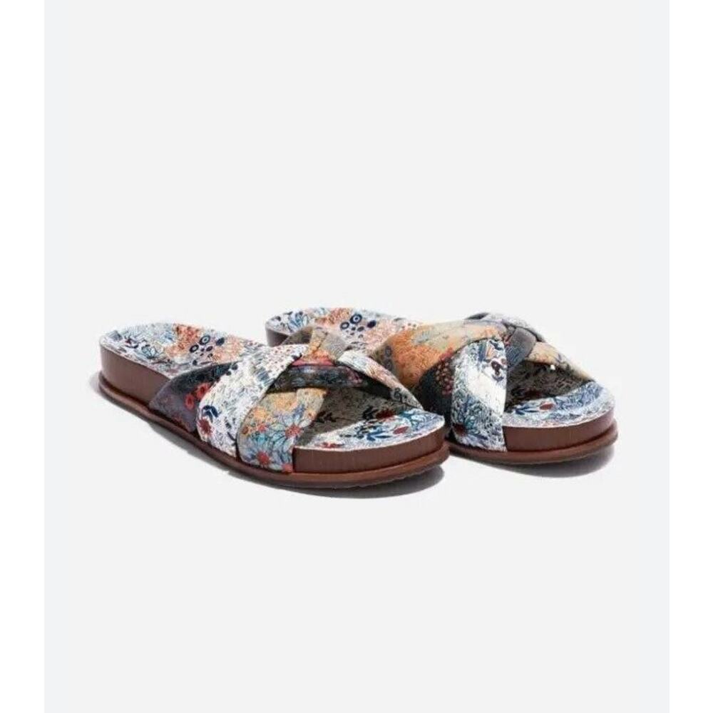Johnny Was Sunny Garden Twist Sandal Slides size 9 US floral leather upper